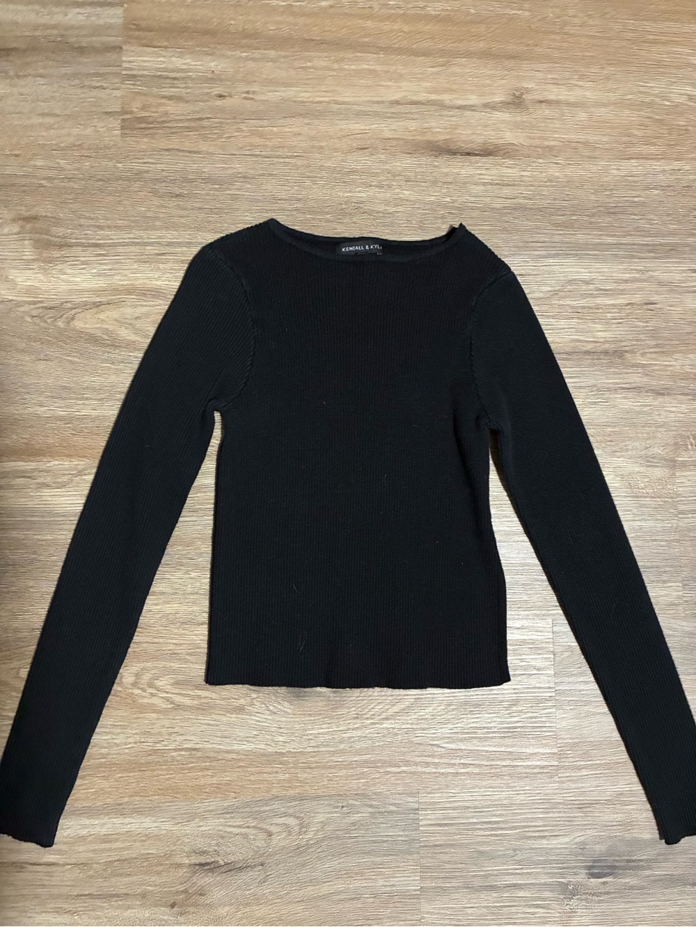 Kendall & Kylie Black Ribbed Long Sleeve Tee